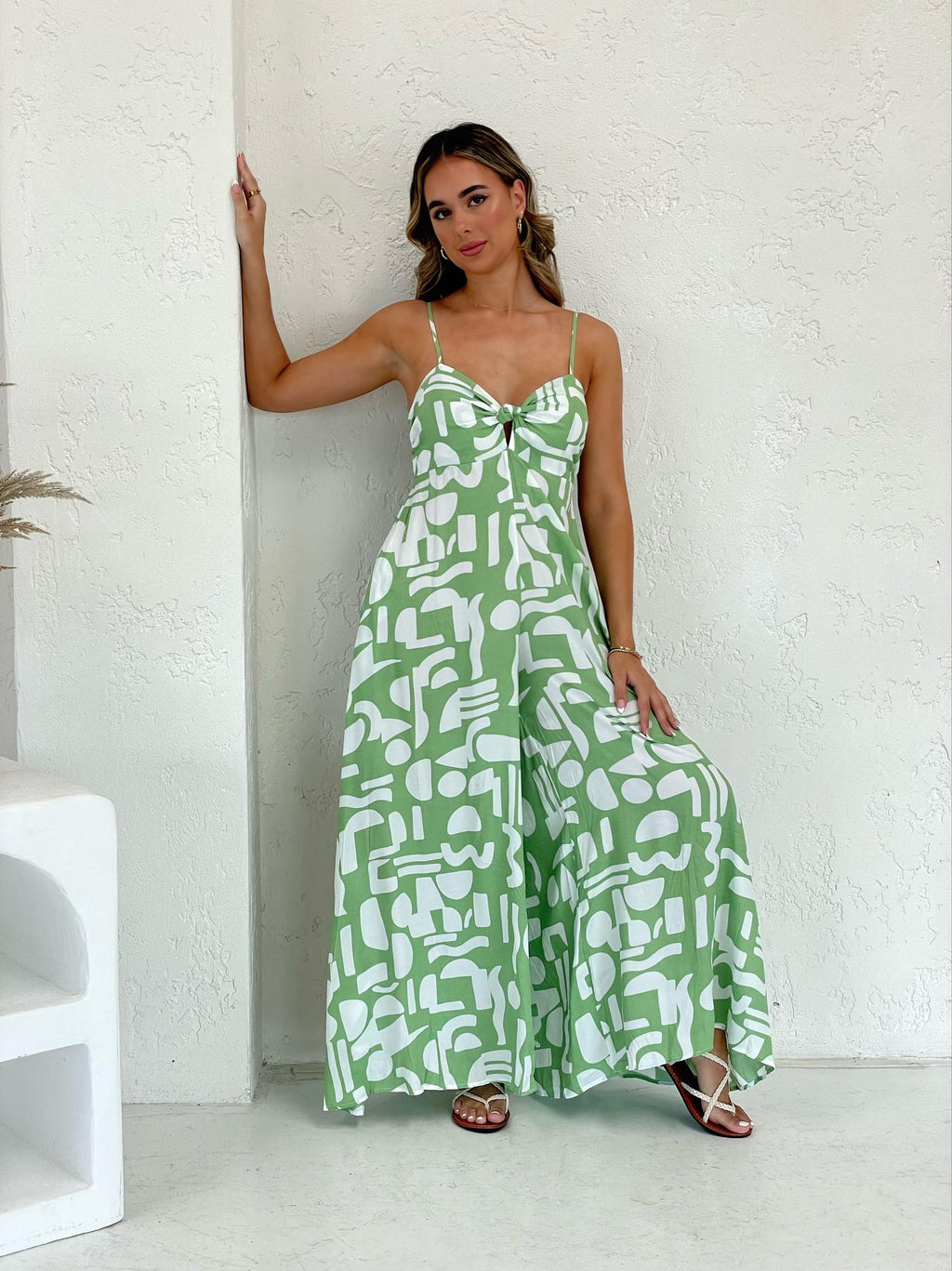 Green and White Printed Jumpsuit