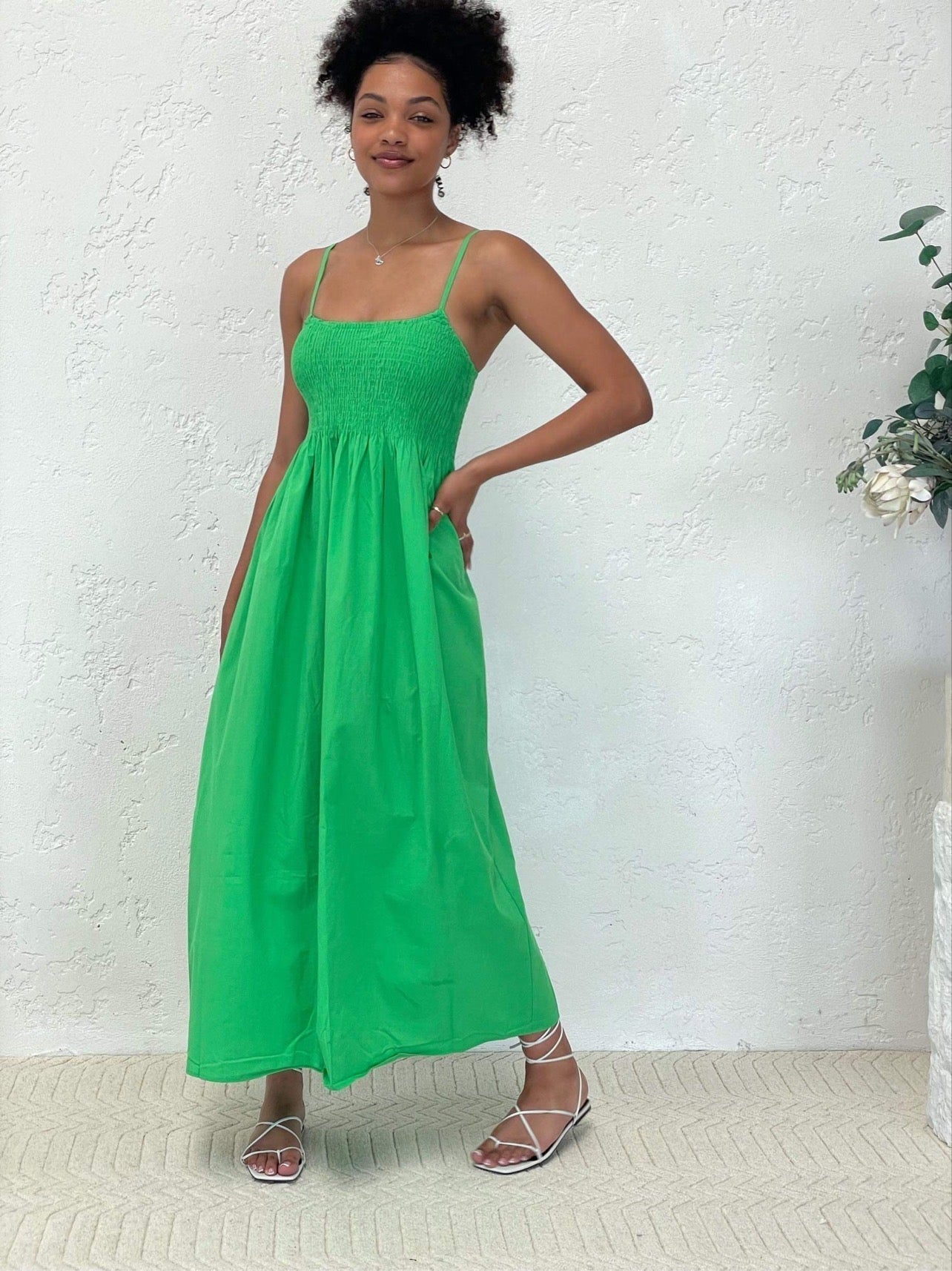Smocked Green Maxi Dress